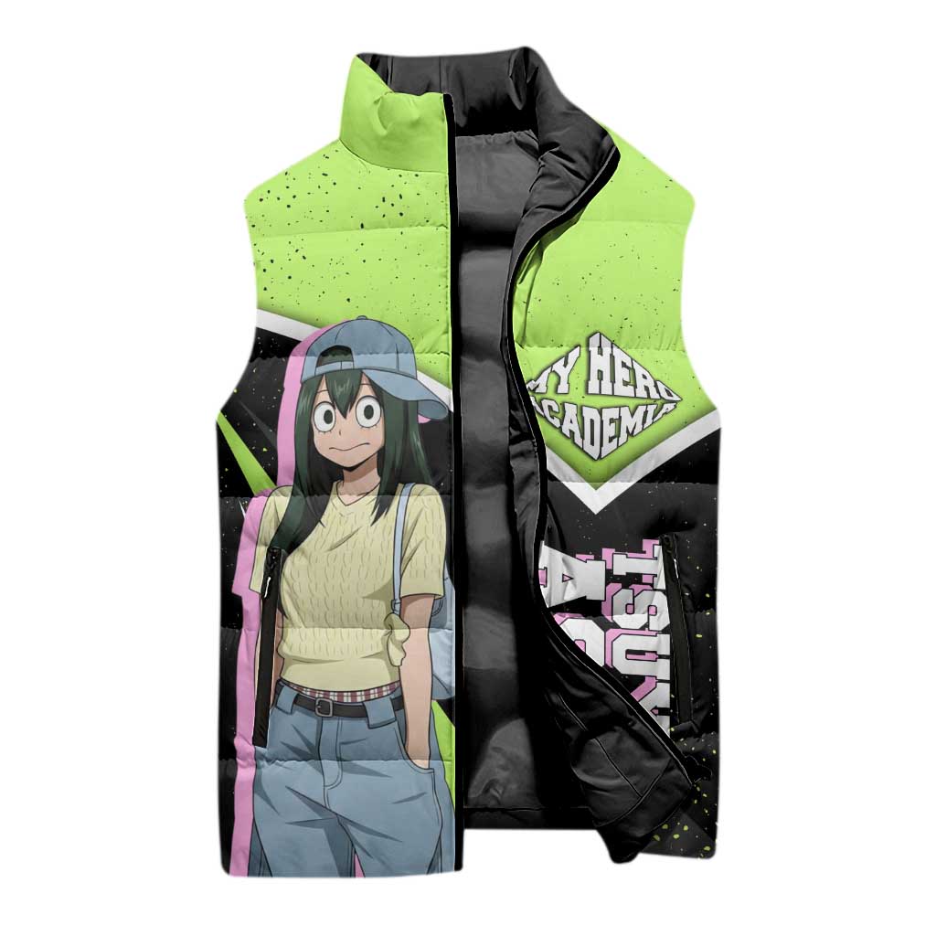 Tsuyu Asui My Hero Academia Sleeveless Puffer Jacket Anime Grunge Splatter Graphic Style