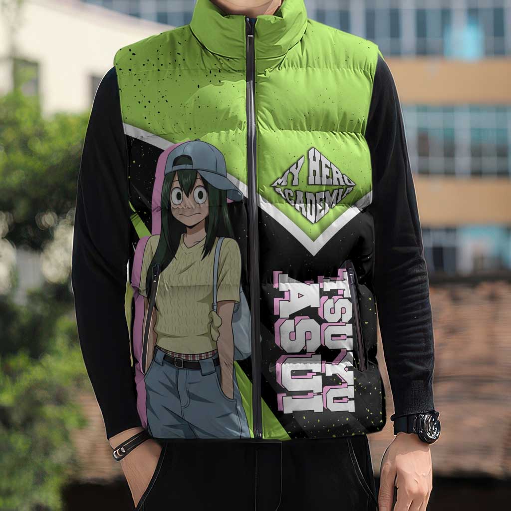 Tsuyu Asui My Hero Academia Sleeveless Puffer Jacket Anime Grunge Splatter Graphic Style