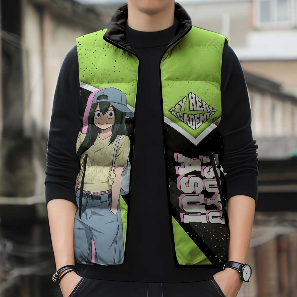 Tsuyu Asui My Hero Academia Sleeveless Puffer Jacket Anime Grunge Splatter Graphic Style
