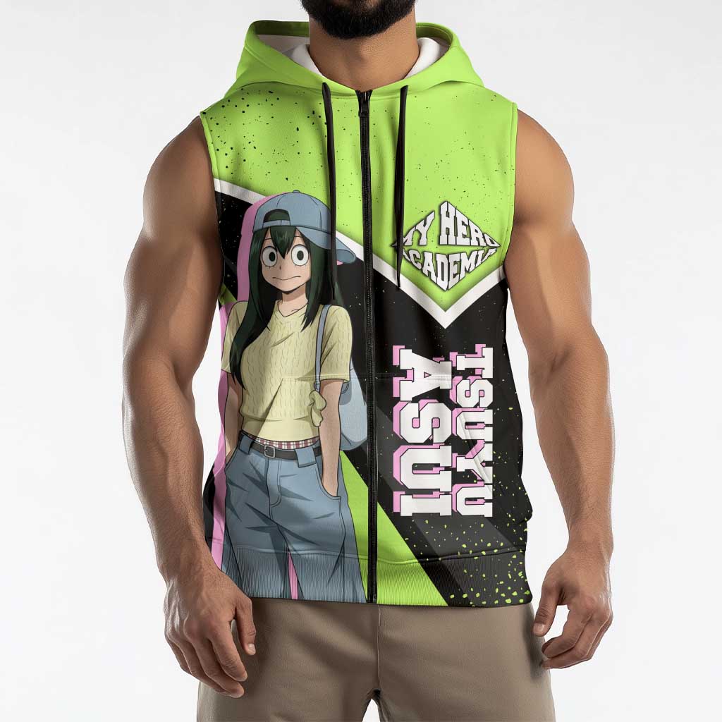 Tsuyu Asui My Hero Academia Sleeveless Zip Hoodie Anime Grunge Splatter Graphic Style
