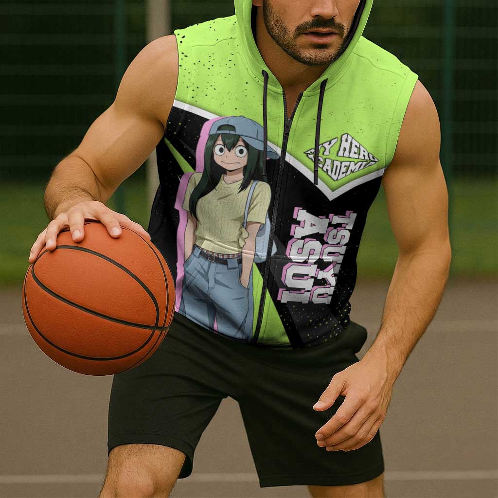 Tsuyu Asui My Hero Academia Sleeveless Zip Hoodie Anime Grunge Splatter Graphic Style