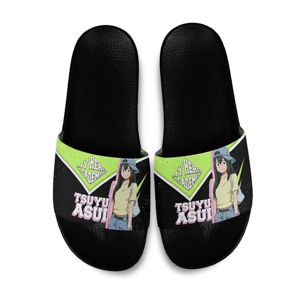 Tsuyu Asui My Hero Academia Slide Sandals Anime Grunge Splatter Graphic Style