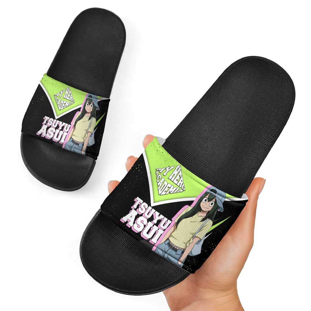 Tsuyu Asui My Hero Academia Slide Sandals Anime Grunge Splatter Graphic Style