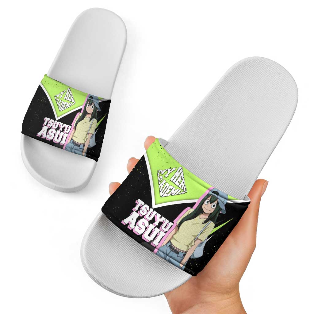 Tsuyu Asui My Hero Academia Slide Sandals Anime Grunge Splatter Graphic Style