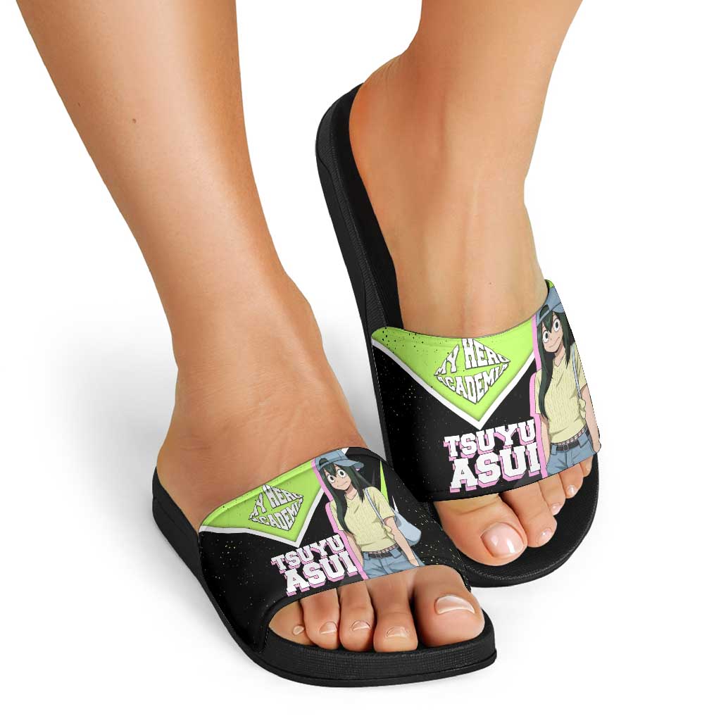 Tsuyu Asui My Hero Academia Slide Sandals Anime Grunge Splatter Graphic Style