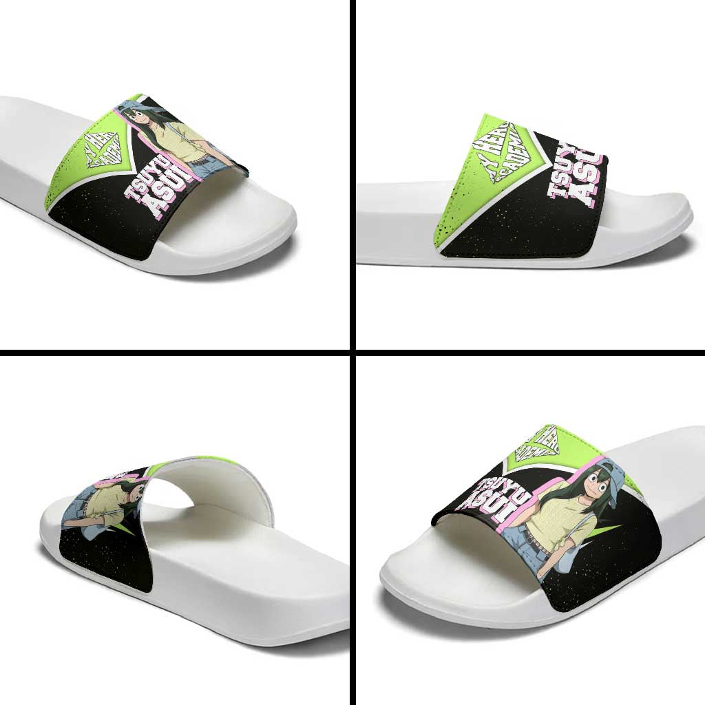 Tsuyu Asui My Hero Academia Slide Sandals Anime Grunge Splatter Graphic Style