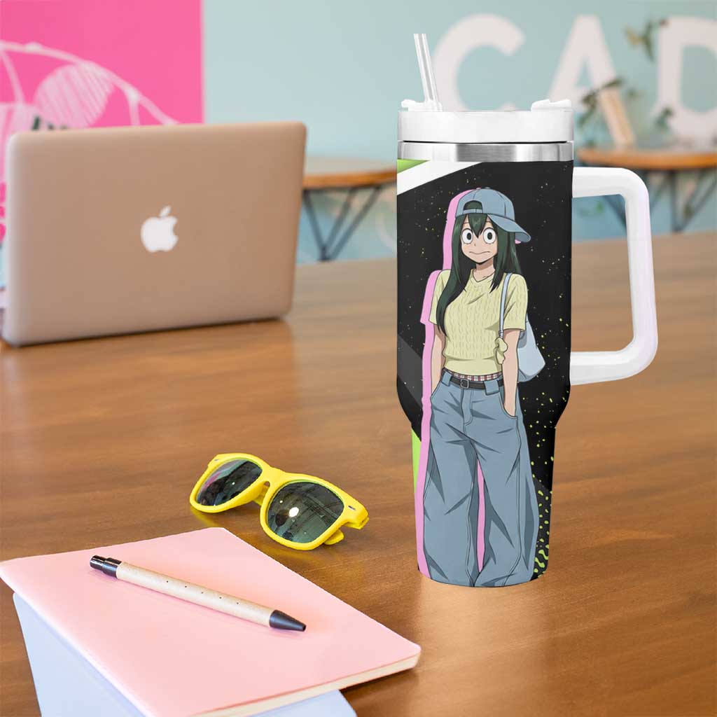 Tsuyu Asui My Hero Academia Tumbler With Handle Anime Grunge Splatter Graphic Style