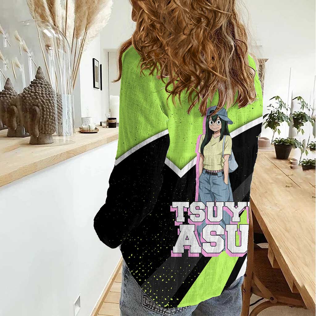 Tsuyu Asui My Hero Academia Women Casual Shirt Anime Grunge Splatter Graphic Style