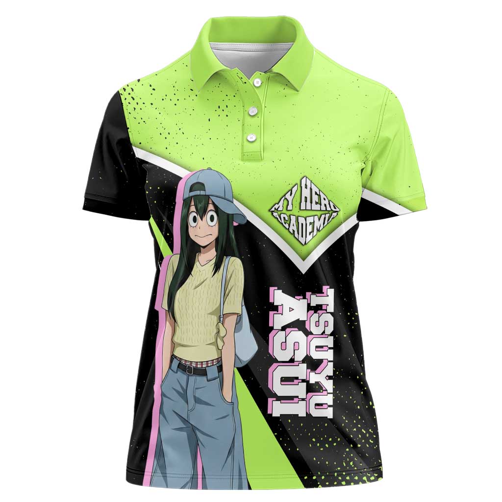 Tsuyu Asui My Hero Academia Women Polo Shirt Anime Grunge Splatter Graphic Style