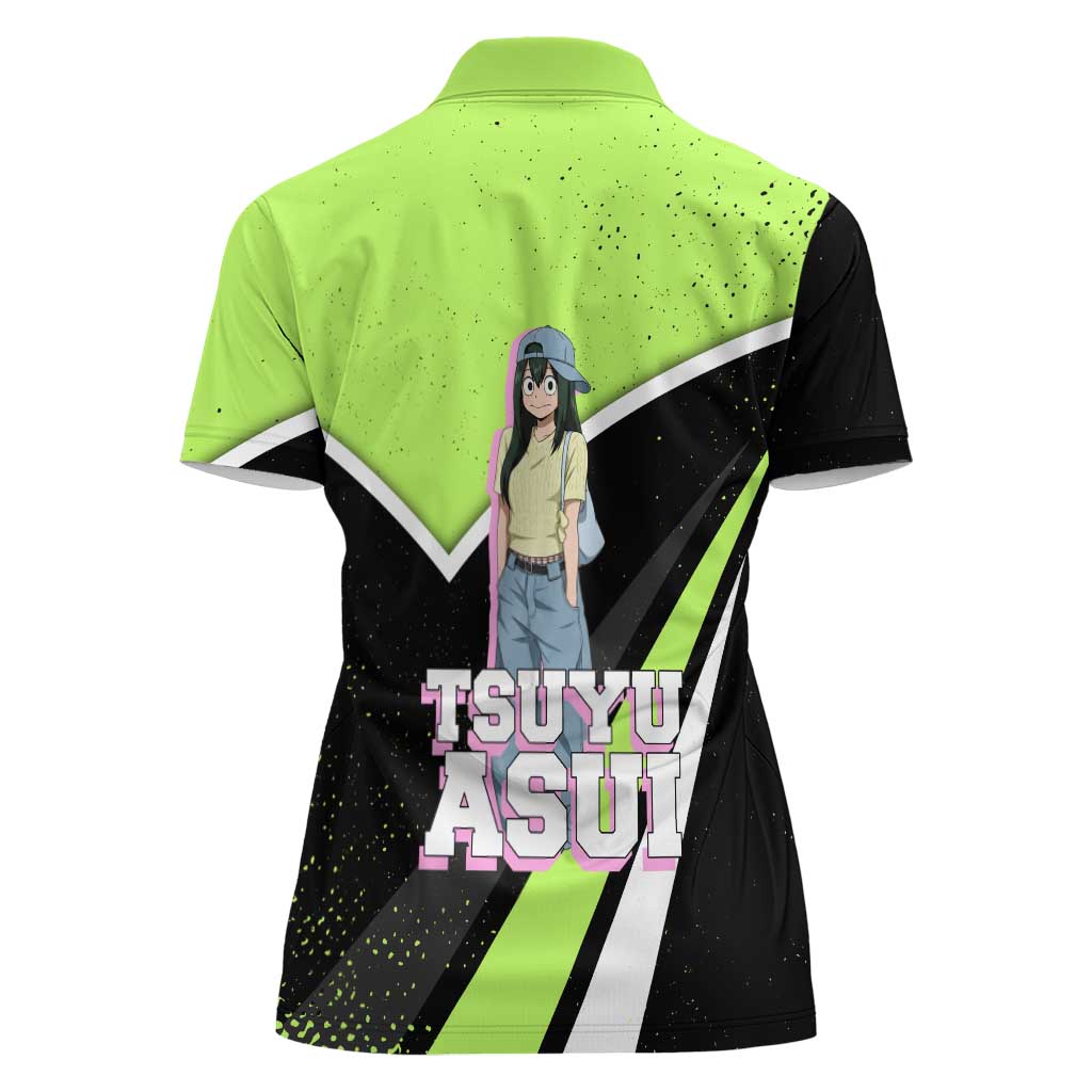 Tsuyu Asui My Hero Academia Women Polo Shirt Anime Grunge Splatter Graphic Style