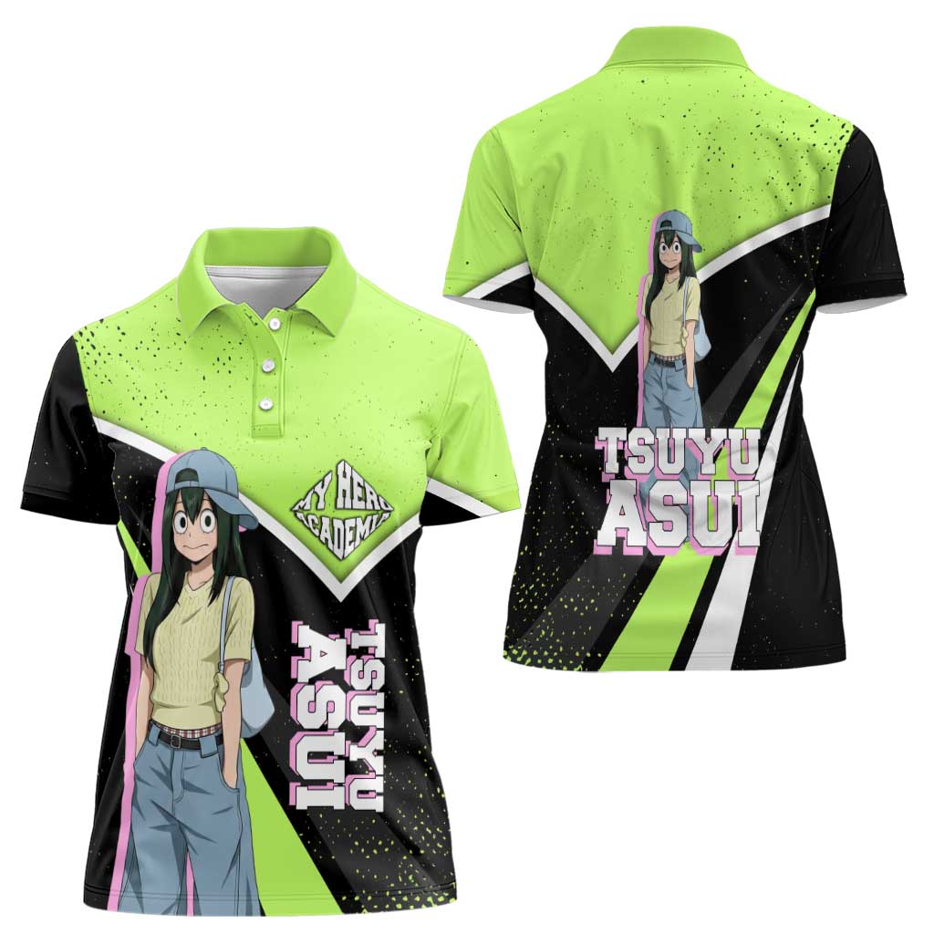 Tsuyu Asui My Hero Academia Women Polo Shirt Anime Grunge Splatter Graphic Style
