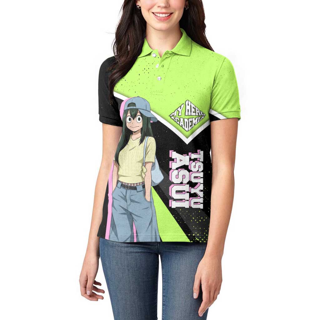 Tsuyu Asui My Hero Academia Women Polo Shirt Anime Grunge Splatter Graphic Style