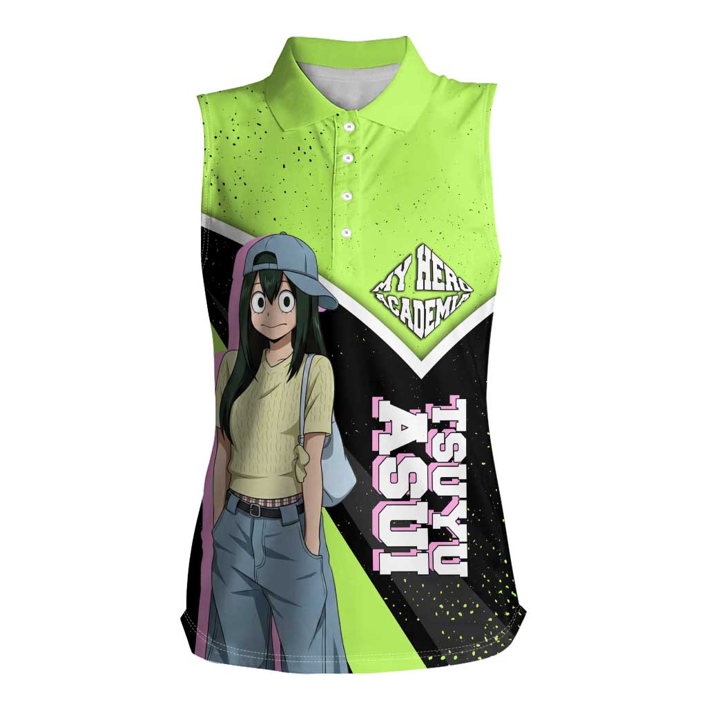 Tsuyu Asui My Hero Academia Women Sleeveless Polo Shirt Anime Grunge Splatter Graphic Style