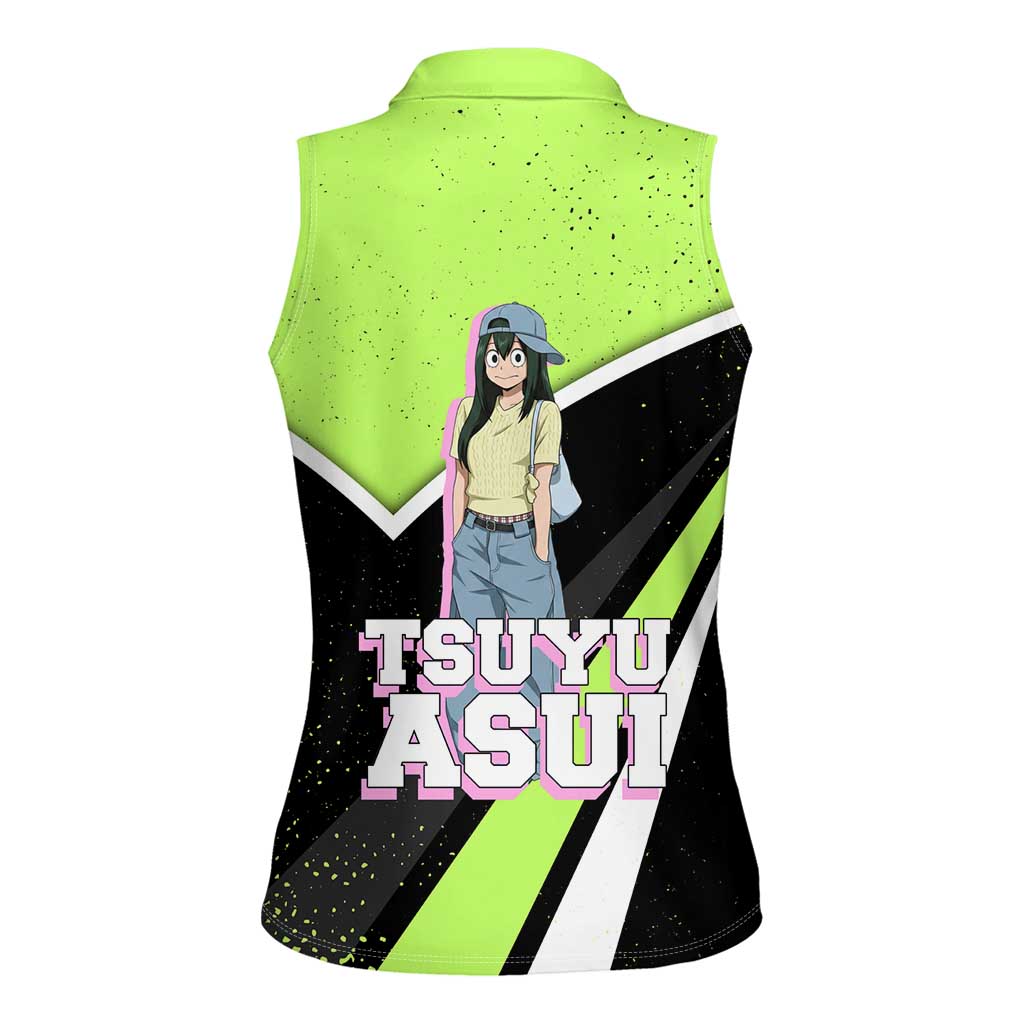Tsuyu Asui My Hero Academia Women Sleeveless Polo Shirt Anime Grunge Splatter Graphic Style