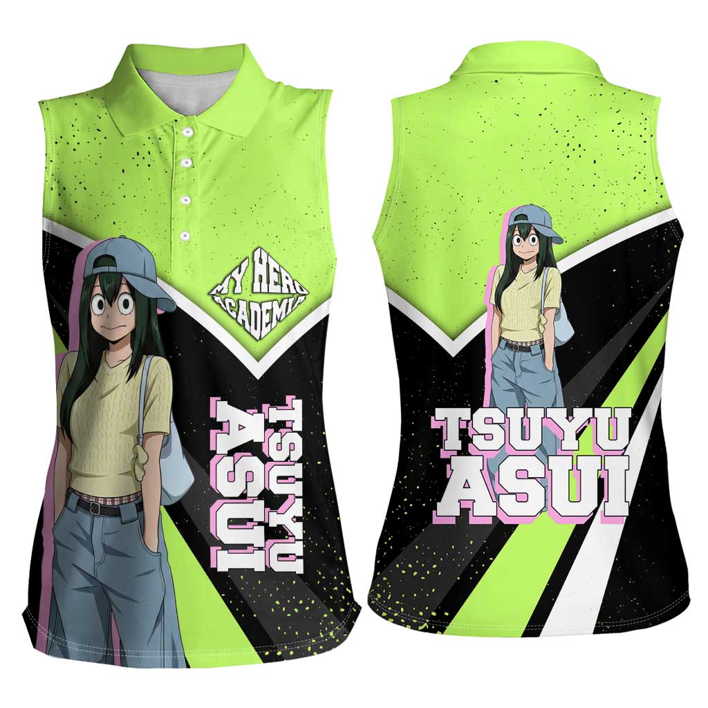 Tsuyu Asui My Hero Academia Women Sleeveless Polo Shirt Anime Grunge Splatter Graphic Style