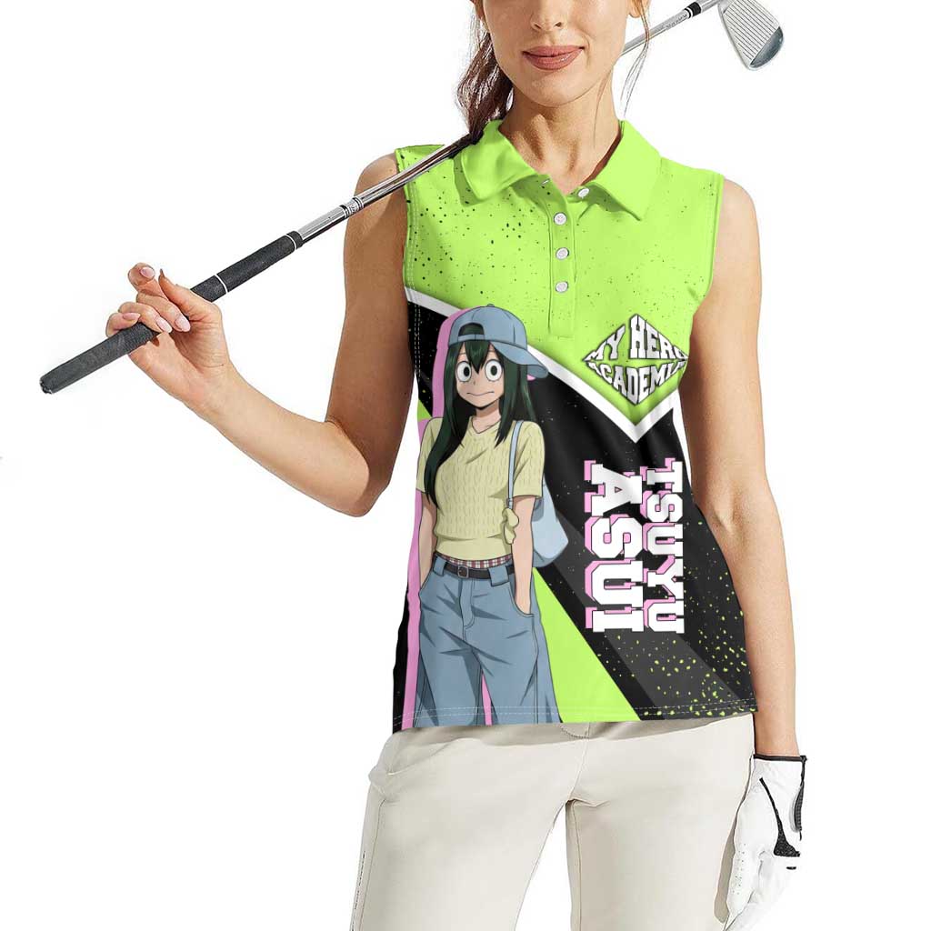 Tsuyu Asui My Hero Academia Women Sleeveless Polo Shirt Anime Grunge Splatter Graphic Style