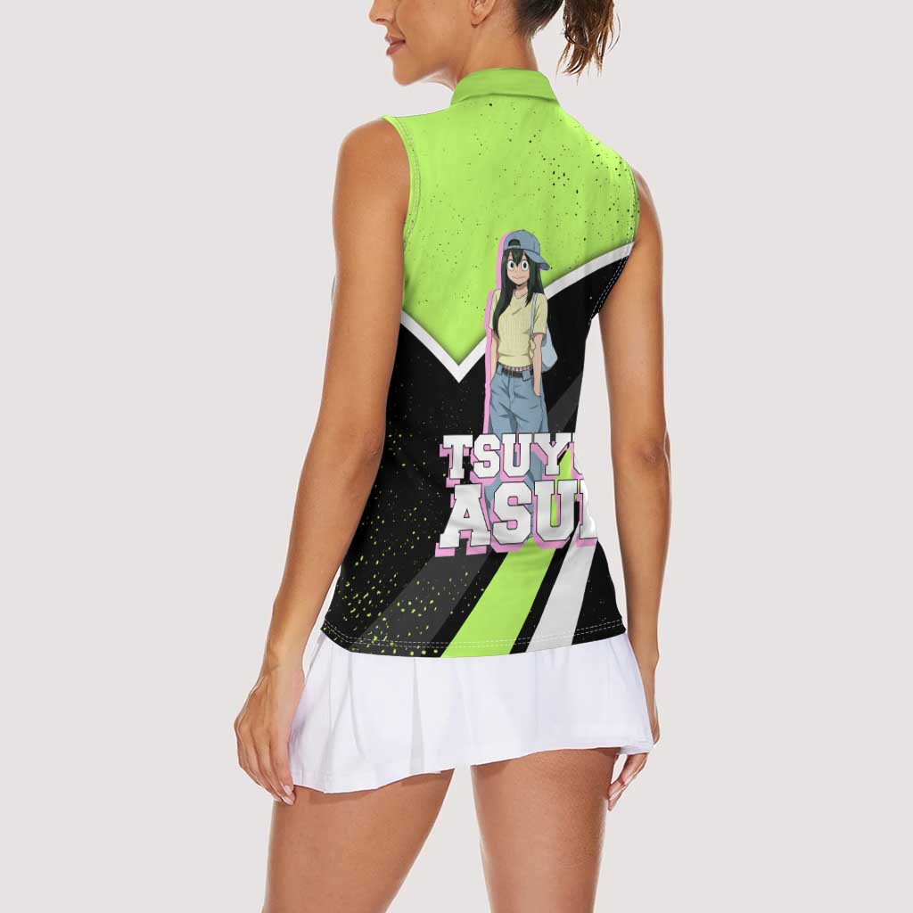 Tsuyu Asui My Hero Academia Women Sleeveless Polo Shirt Anime Grunge Splatter Graphic Style