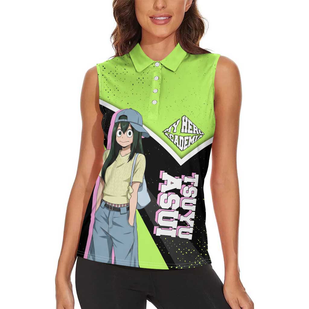 Tsuyu Asui My Hero Academia Women Sleeveless Polo Shirt Anime Grunge Splatter Graphic Style