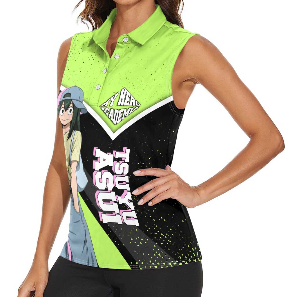 Tsuyu Asui My Hero Academia Women Sleeveless Polo Shirt Anime Grunge Splatter Graphic Style