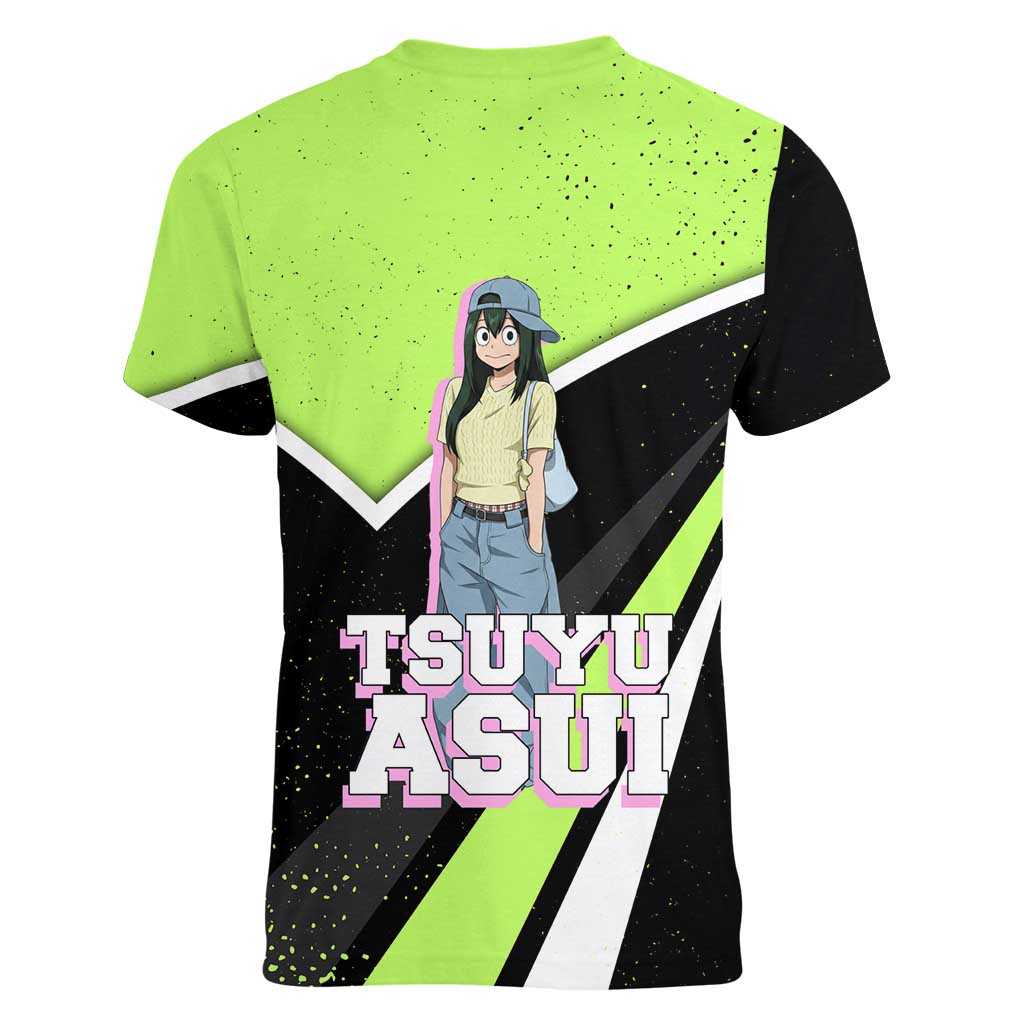 Tsuyu Asui My Hero Academia Women V-Neck T-Shirt Anime Grunge Splatter Graphic Style