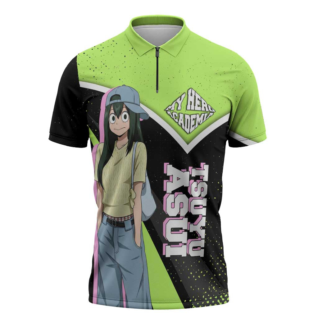 Tsuyu Asui My Hero Academia Zipper Polo Shirt Anime Grunge Splatter Graphic Style