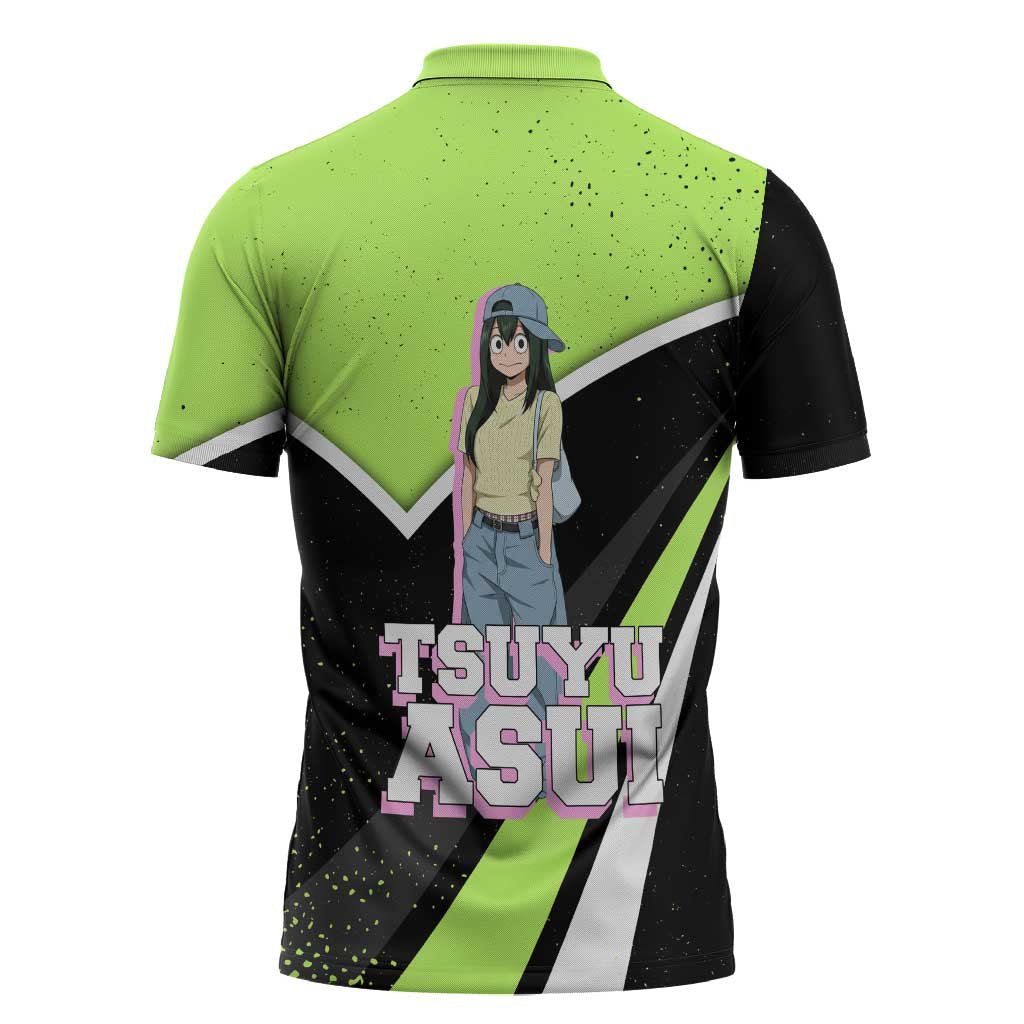 Tsuyu Asui My Hero Academia Zipper Polo Shirt Anime Grunge Splatter Graphic Style