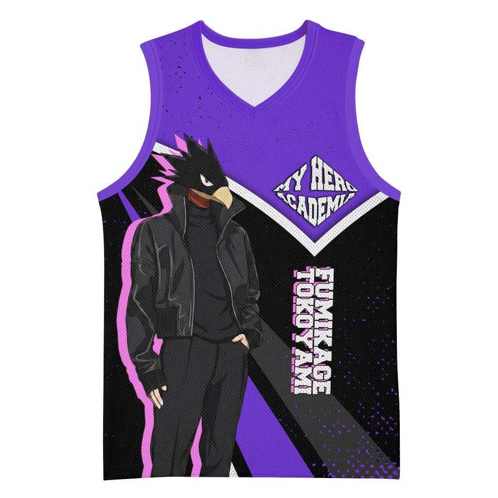 Fumikage Tokoyami My Hero Academia Basketball Jersey Anime Grunge Splatter Graphic Style