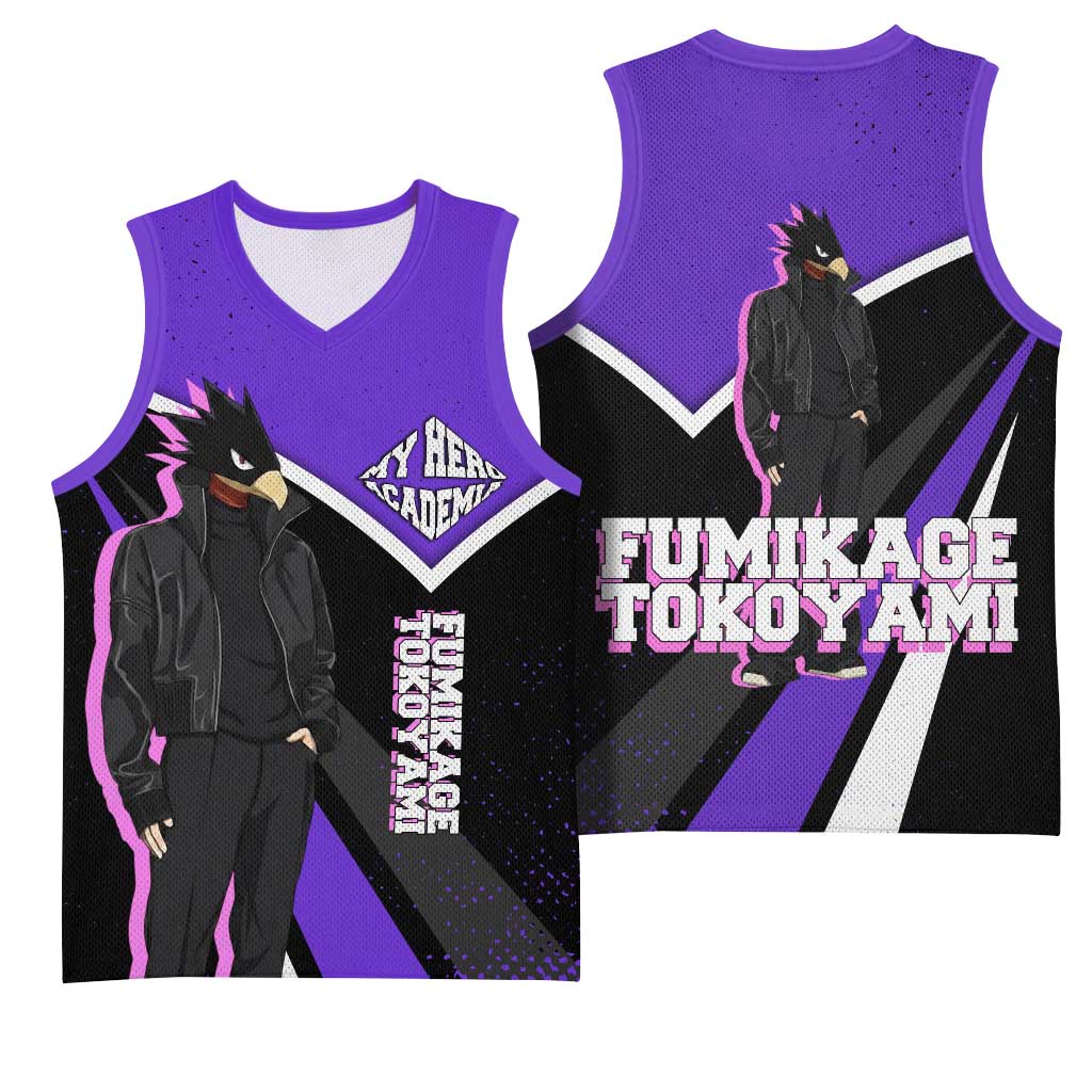 Fumikage Tokoyami My Hero Academia Basketball Jersey Anime Grunge Splatter Graphic Style
