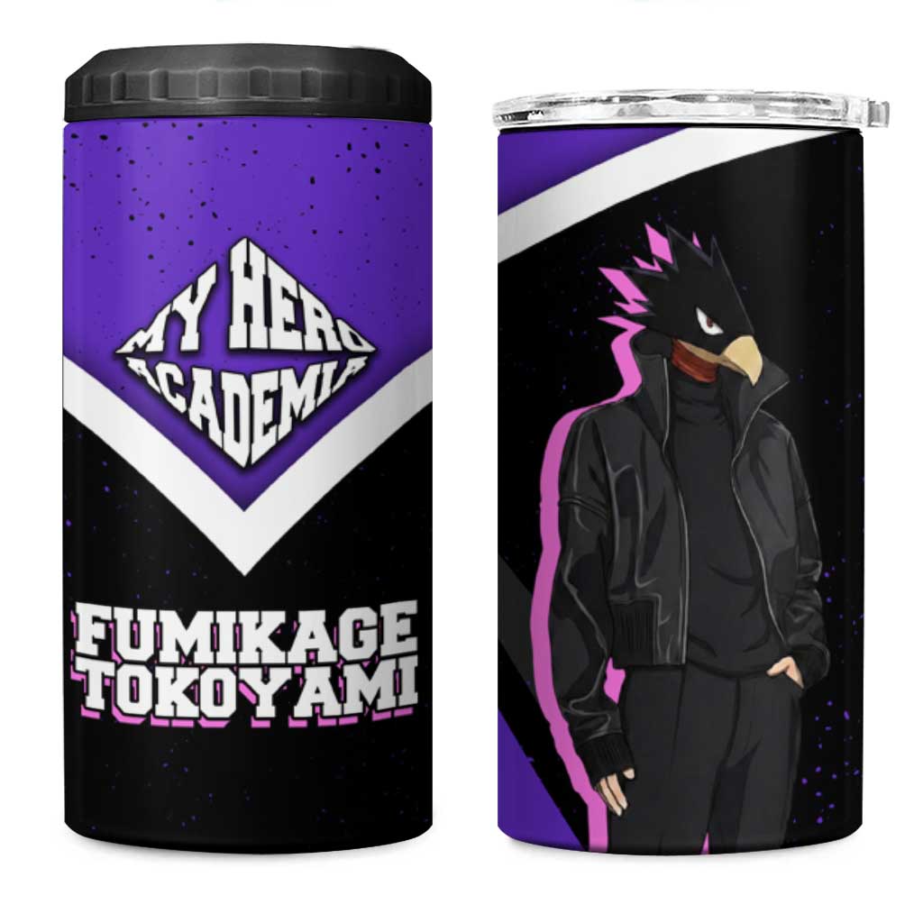 Fumikage Tokoyami My Hero Academia 4 in 1 Can Cooler Tumbler Anime Grunge Splatter Graphic Style