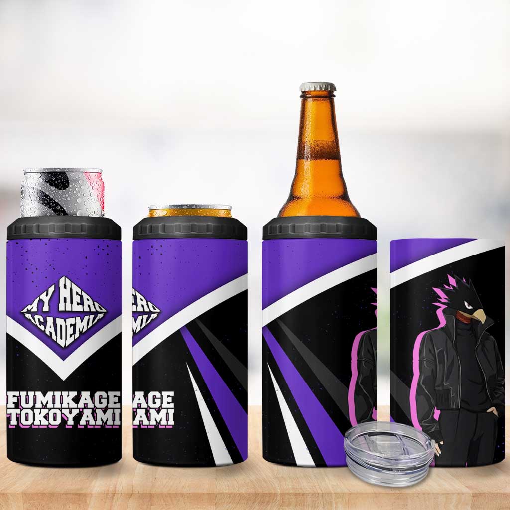 Fumikage Tokoyami My Hero Academia 4 in 1 Can Cooler Tumbler Anime Grunge Splatter Graphic Style