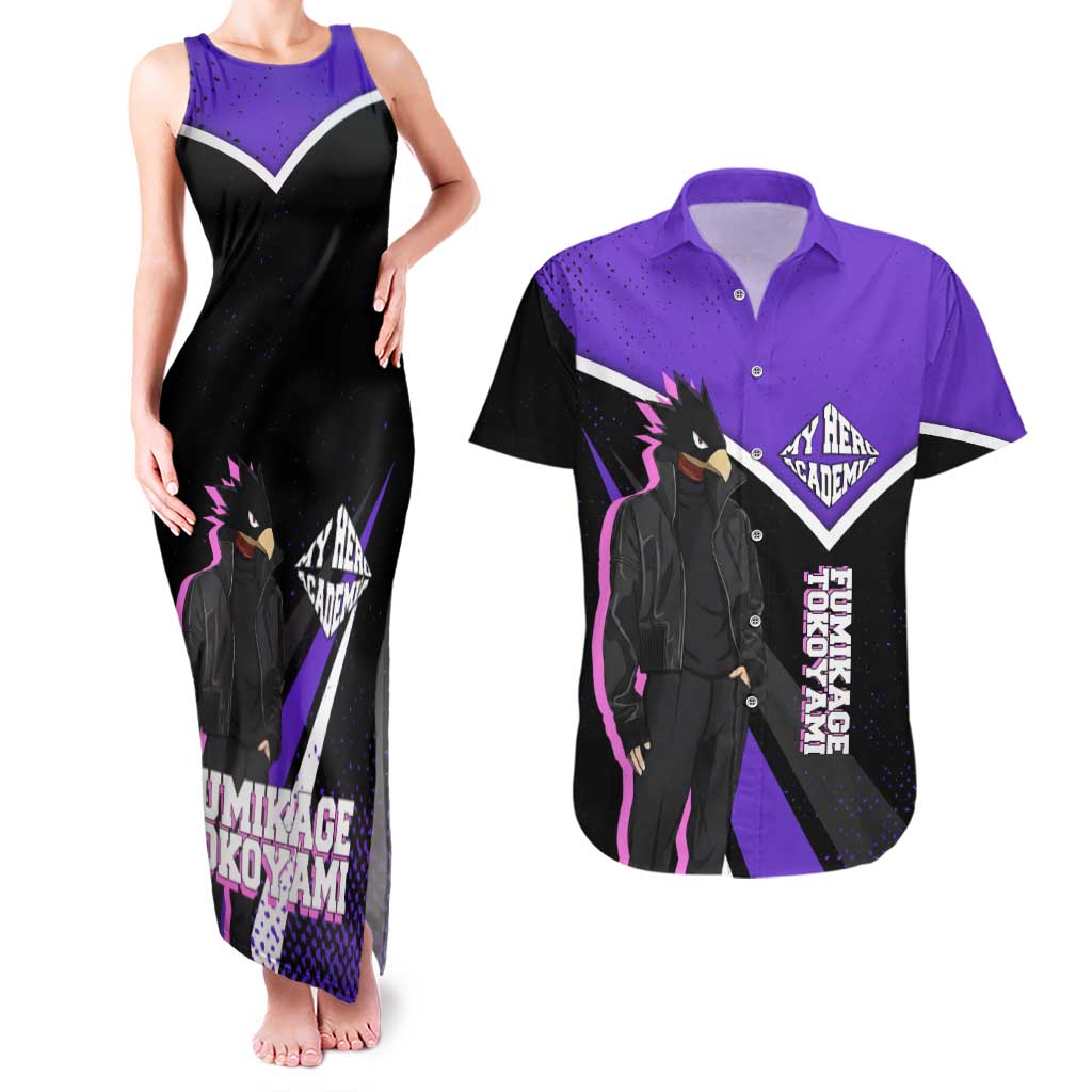 Fumikage Tokoyami My Hero Academia Couples Matching Tank Maxi Dress and Hawaiian Shirt Anime Grunge Splatter Graphic Style