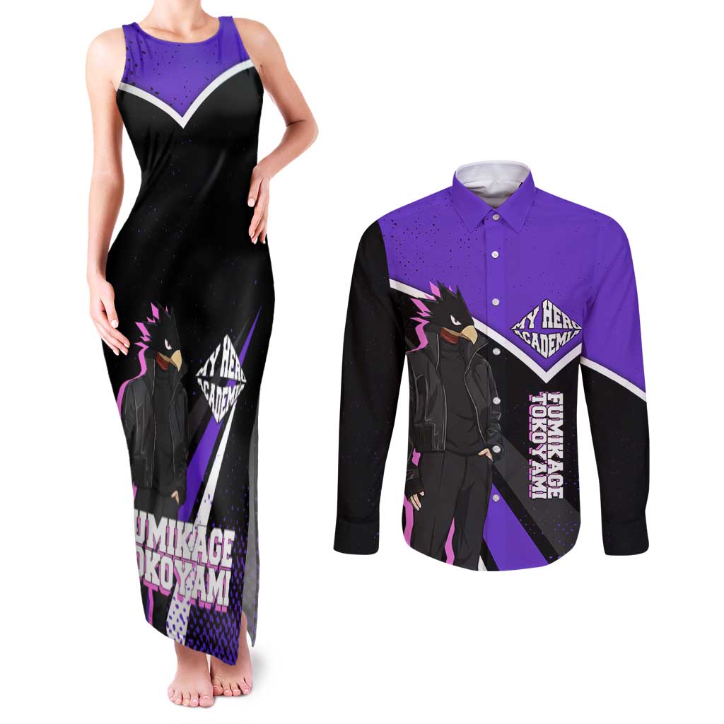 Fumikage Tokoyami My Hero Academia Couples Matching Tank Maxi Dress and Long Sleeve Button Shirt Anime Grunge Splatter Graphic Style