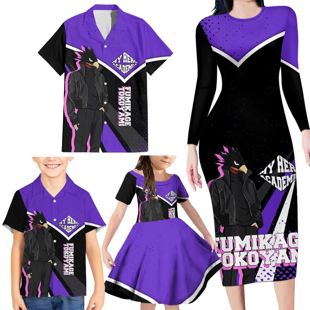 Fumikage Tokoyami My Hero Academia Family Matching Long Sleeve Bodycon Dress and Hawaiian Shirt Anime Grunge Splatter Graphic Style