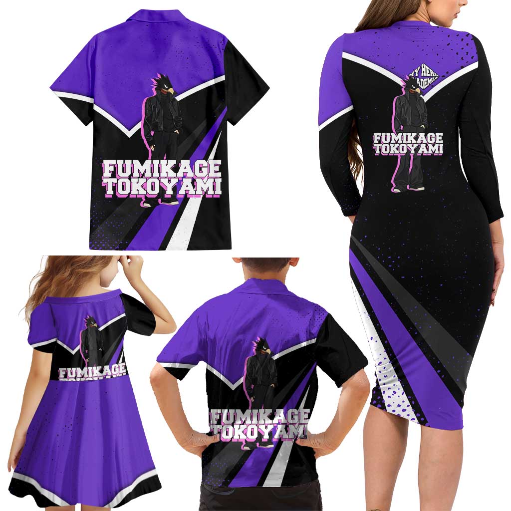 Fumikage Tokoyami My Hero Academia Family Matching Long Sleeve Bodycon Dress and Hawaiian Shirt Anime Grunge Splatter Graphic Style
