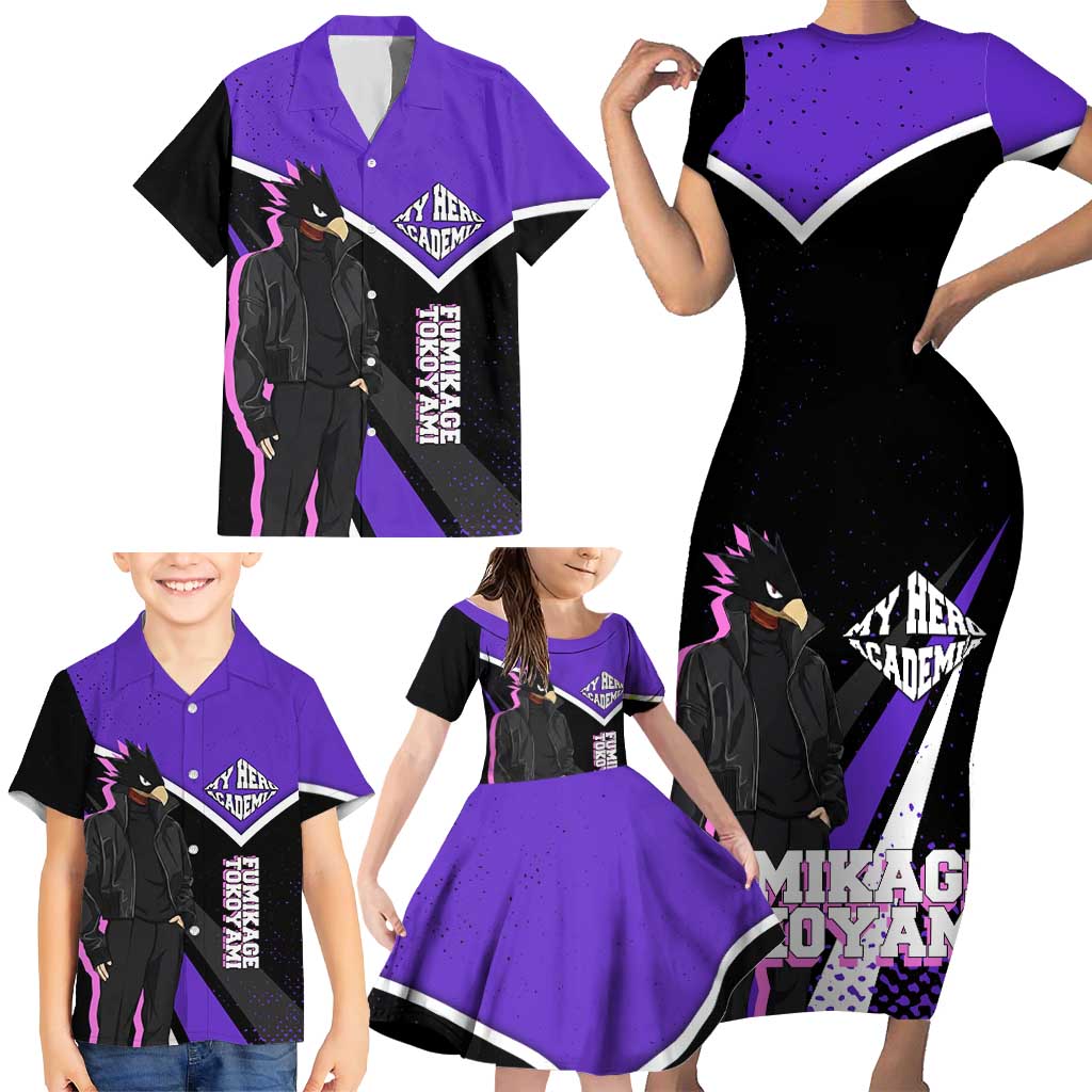 Fumikage Tokoyami My Hero Academia Family Matching Short Sleeve Bodycon Dress and Hawaiian Shirt Anime Grunge Splatter Graphic Style