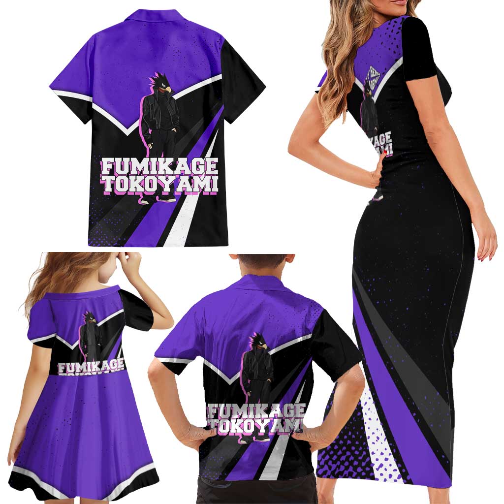 Fumikage Tokoyami My Hero Academia Family Matching Short Sleeve Bodycon Dress and Hawaiian Shirt Anime Grunge Splatter Graphic Style