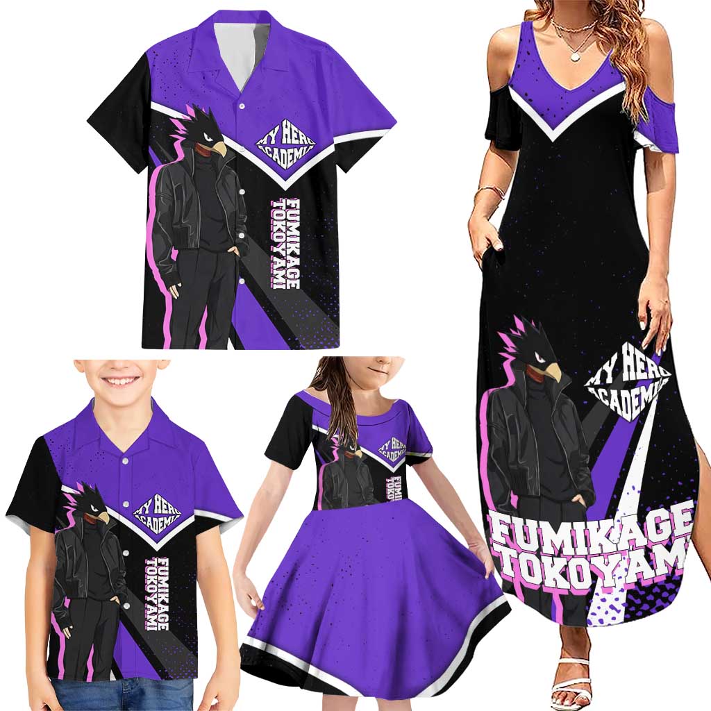 Fumikage Tokoyami My Hero Academia Family Matching Summer Maxi Dress and Hawaiian Shirt Anime Grunge Splatter Graphic Style