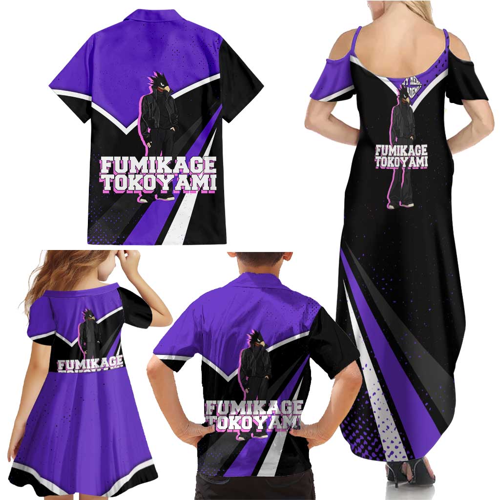Fumikage Tokoyami My Hero Academia Family Matching Summer Maxi Dress and Hawaiian Shirt Anime Grunge Splatter Graphic Style