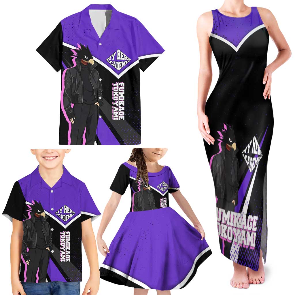 Fumikage Tokoyami My Hero Academia Family Matching Tank Maxi Dress and Hawaiian Shirt Anime Grunge Splatter Graphic Style