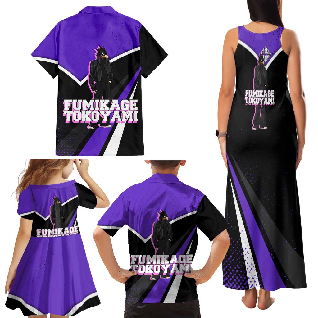 Fumikage Tokoyami My Hero Academia Family Matching Tank Maxi Dress and Hawaiian Shirt Anime Grunge Splatter Graphic Style