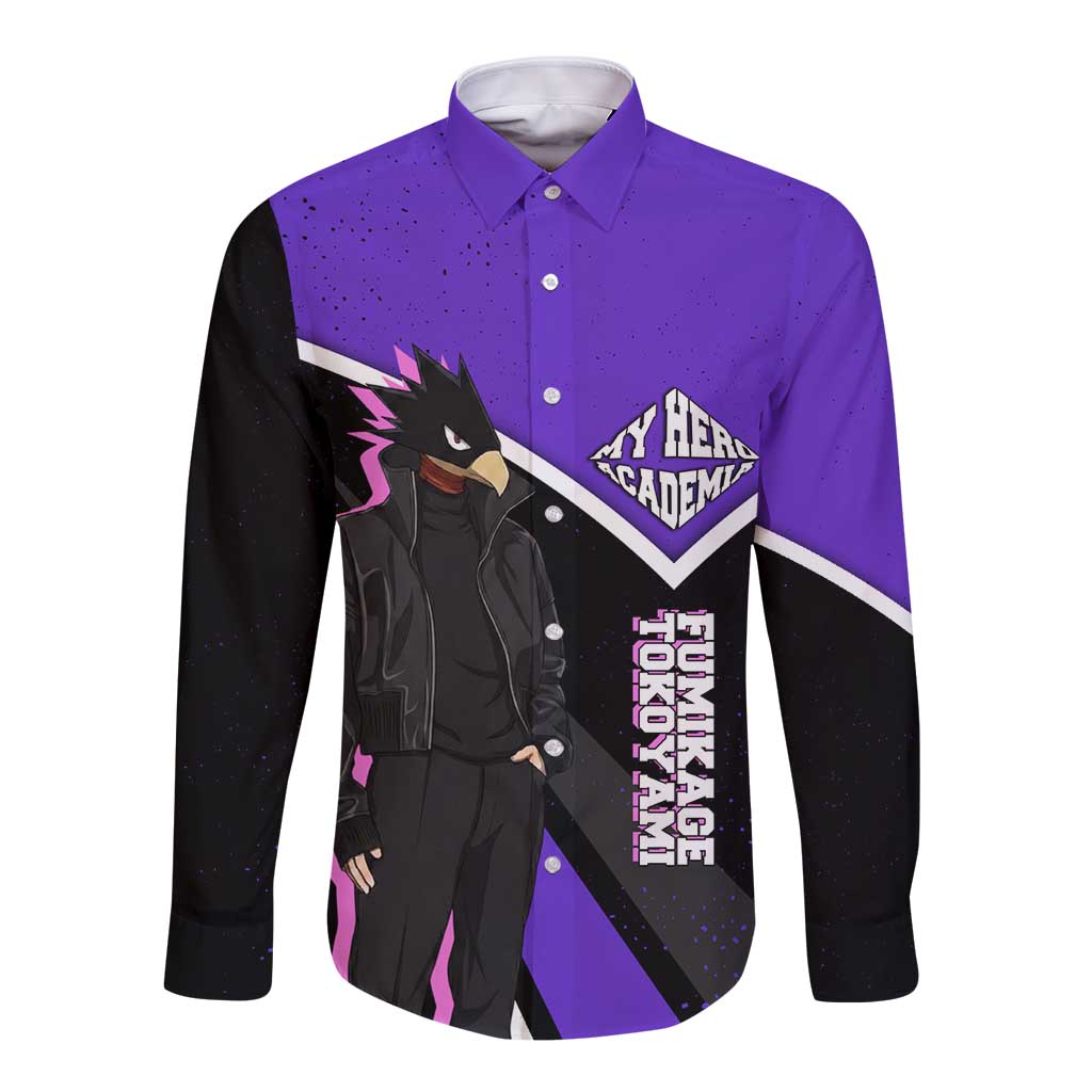 Fumikage Tokoyami My Hero Academia Long Sleeve Button Shirt Anime Grunge Splatter Graphic Style