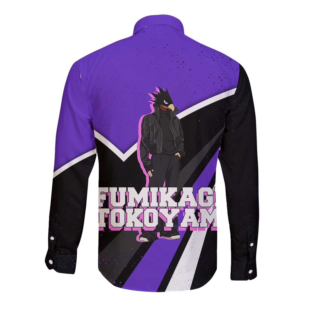 Fumikage Tokoyami My Hero Academia Long Sleeve Button Shirt Anime Grunge Splatter Graphic Style