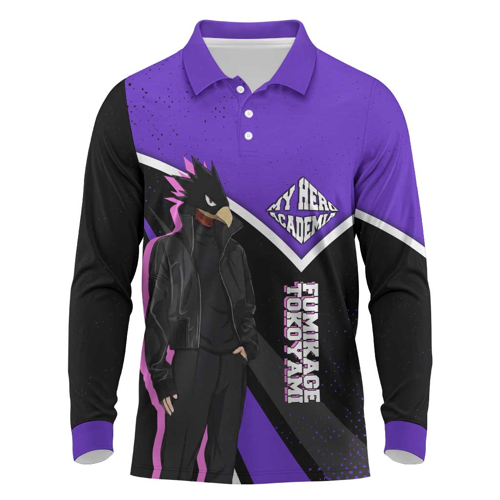 Fumikage Tokoyami My Hero Academia Long Sleeve Polo Shirt Anime Grunge Splatter Graphic Style