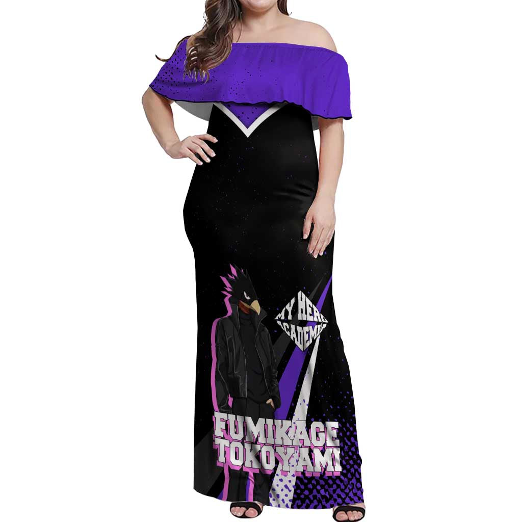 Fumikage Tokoyami My Hero Academia Off Shoulder Maxi Dress Anime Grunge Splatter Graphic Style