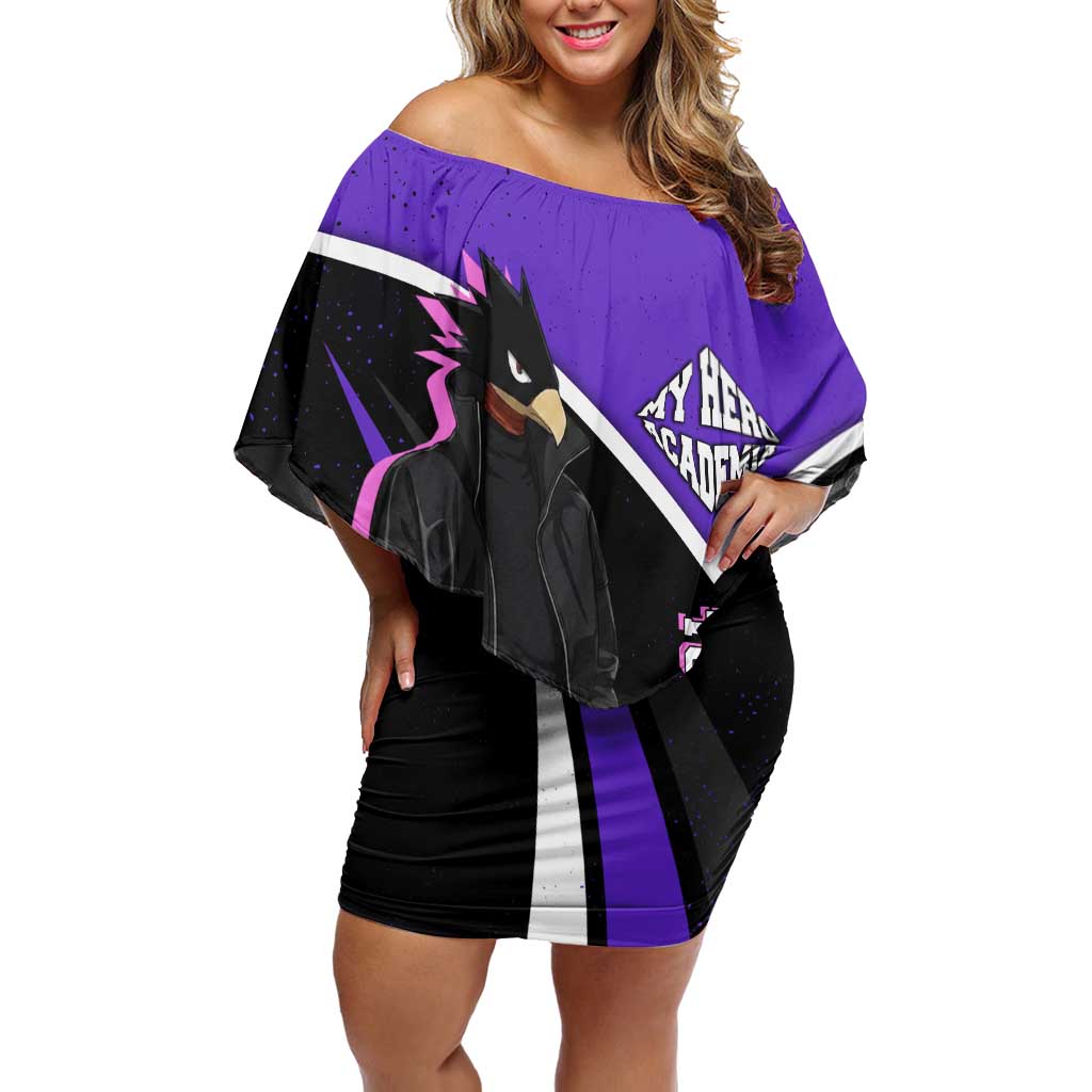 Fumikage Tokoyami My Hero Academia Off Shoulder Short Dress Anime Grunge Splatter Graphic Style