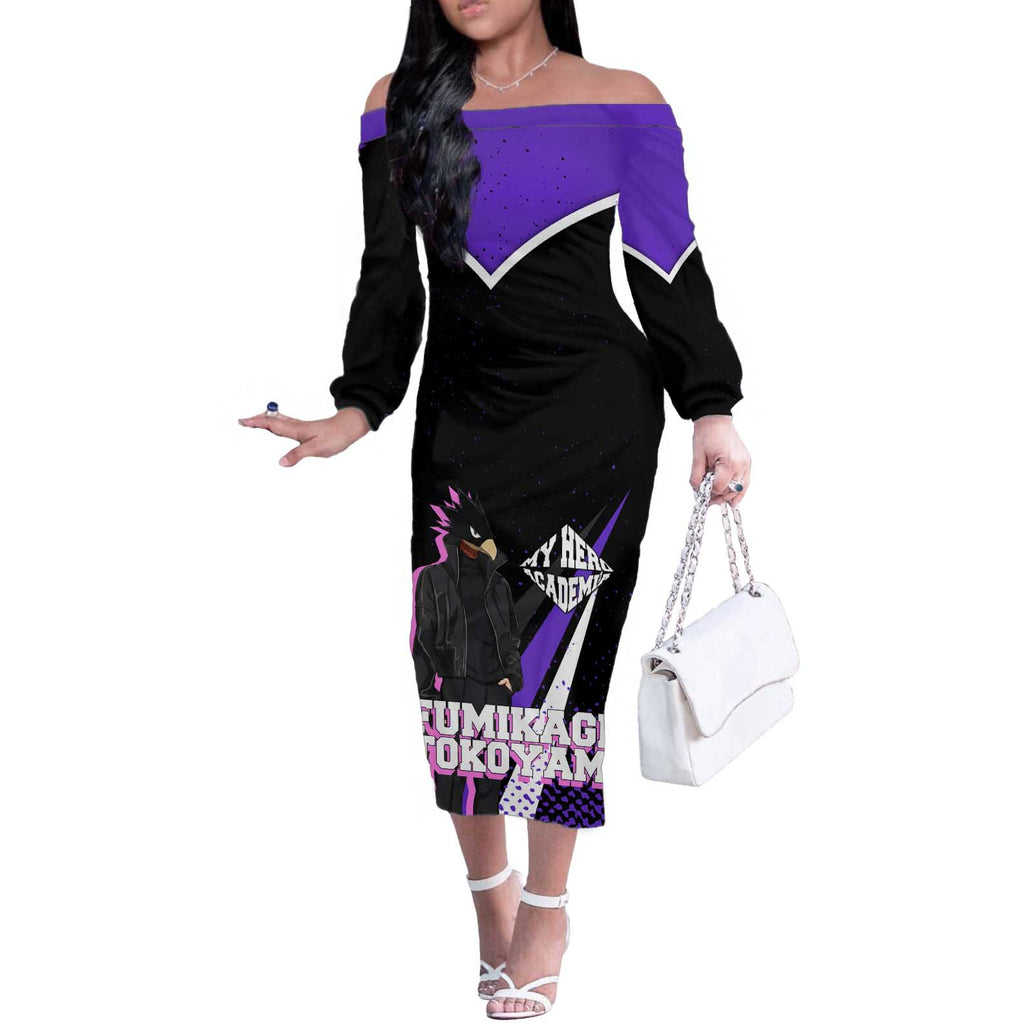 Fumikage Tokoyami My Hero Academia Off The Shoulder Long Sleeve Dress Anime Grunge Splatter Graphic Style