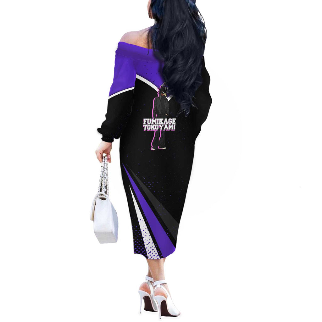 Fumikage Tokoyami My Hero Academia Off The Shoulder Long Sleeve Dress Anime Grunge Splatter Graphic Style