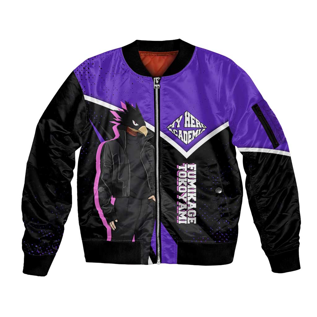 Fumikage Tokoyami My Hero Academia Sleeve Zip Bomber Jacket Anime Grunge Splatter Graphic Style
