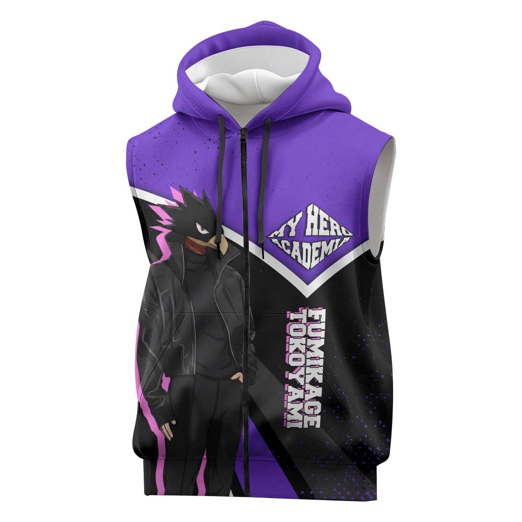 Fumikage Tokoyami My Hero Academia Sleeveless Zip Hoodie Anime Grunge Splatter Graphic Style