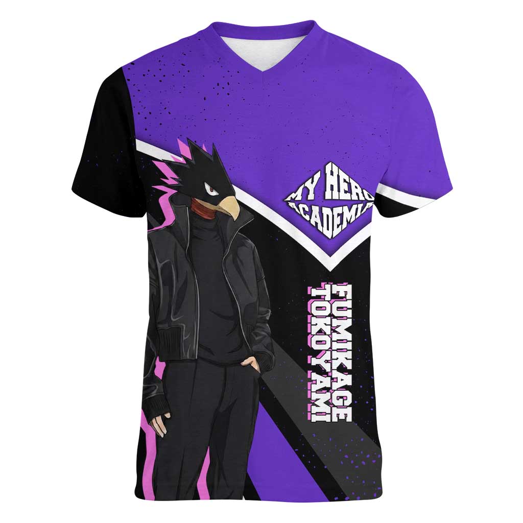 Fumikage Tokoyami My Hero Academia Women V-Neck T-Shirt Anime Grunge Splatter Graphic Style